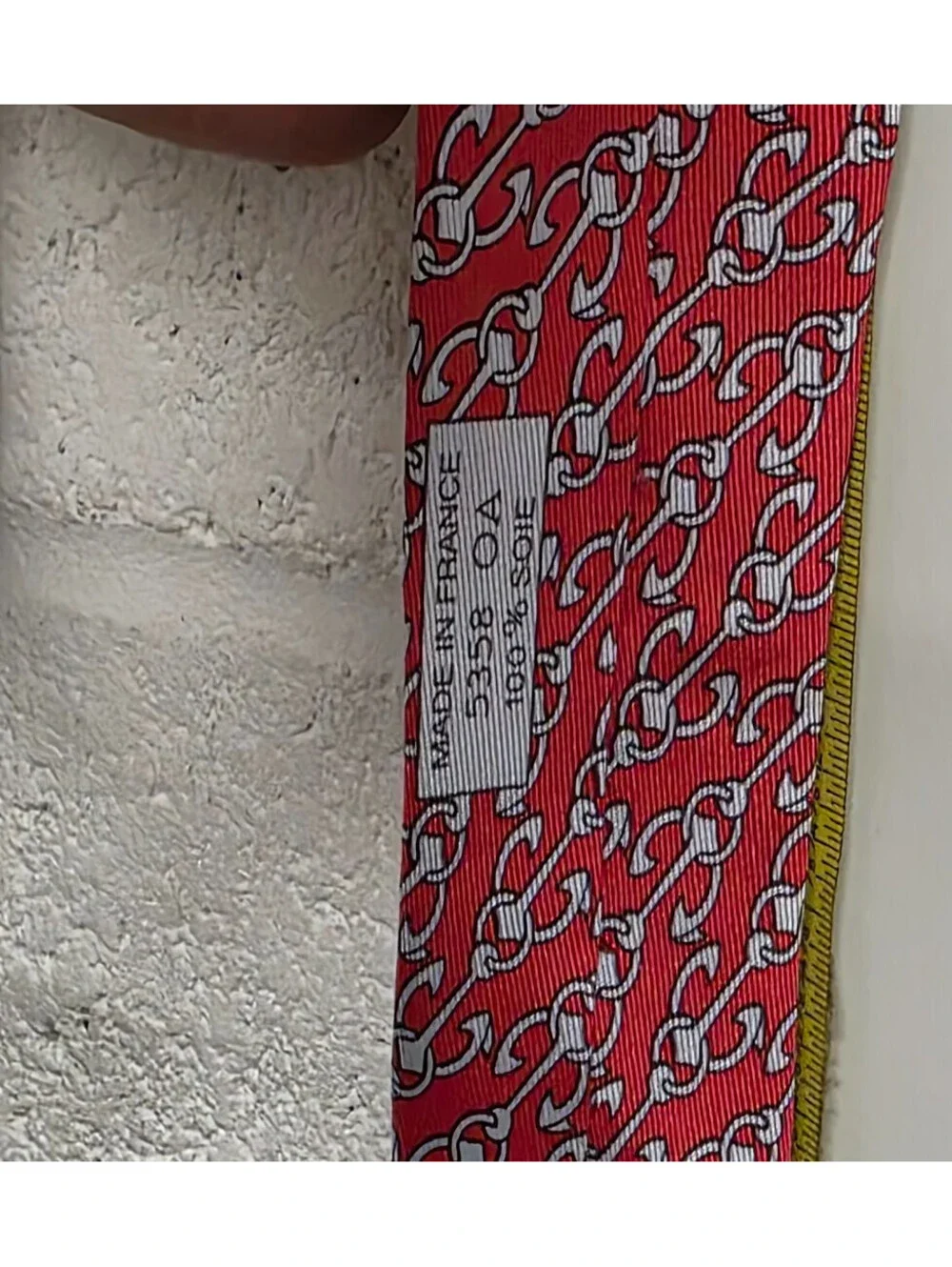 Hermes paris Tie Red Anchor Chain Allover Necktie Mens Silk 62x3.5 Long  5358 OA